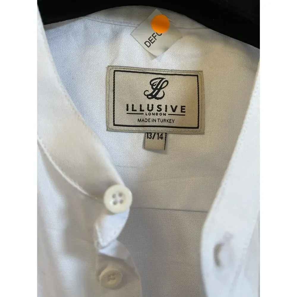 Illusive London Shirt Boys 13/14 Years Button Up White Floral Short Sleeve N32